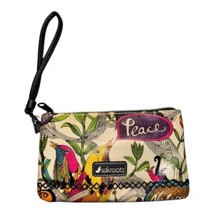 Sakroots Black and Purple Wristlet Clutch with Tropical Print